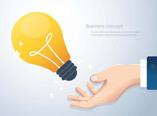 hand holding light bulb, concept of creative thinking background  vector