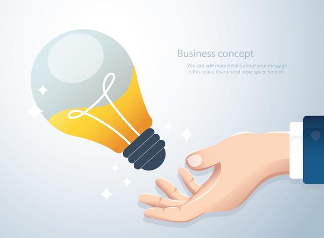 hand holding light bulb, concept of creative thinking background  vector