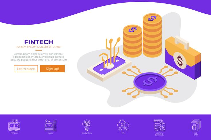 Fintech Financial Technology web design template vector