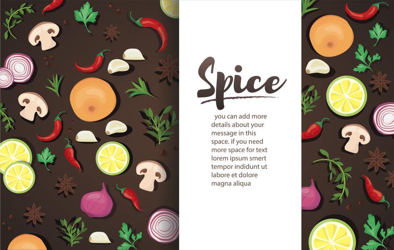 spice and vegetable foods background and space write for  vector