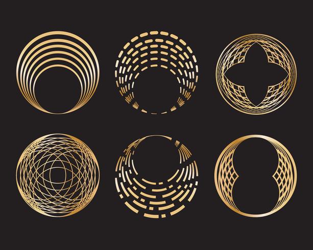 Set of golden geometric circle shape and design elements  vector