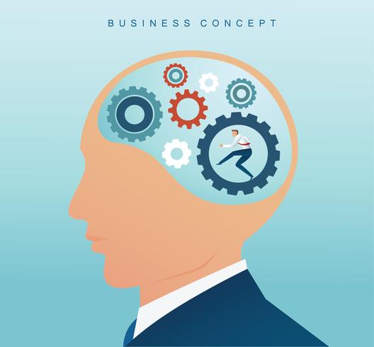 businessman with cogs wheel in brain. concept of creative thinking vector