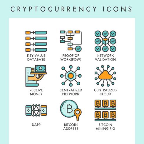 Criptomoneda iconos ilustraciones de concepto vector