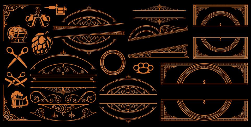 Fronteras y signos de la vendimia en el fondo oscuro vector