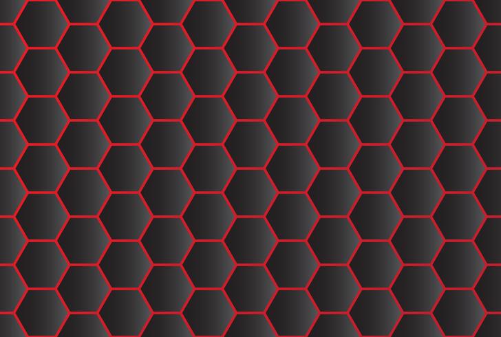 Seamless pattern of abstract black hexagon background with red line vector