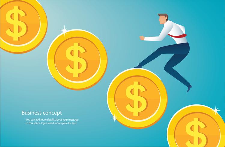 businessman running on gold coins to success  vector