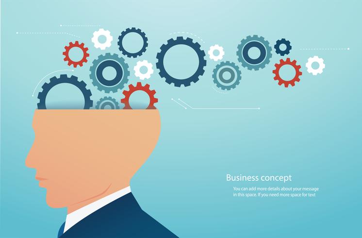 businessman with cogs wheel in brain. concept of creative thinking. vector