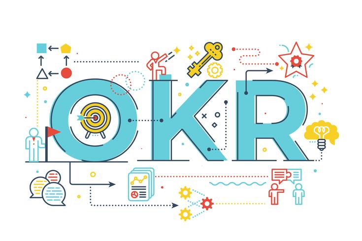 OKR Objectives and key resultsword lettering illustration vector
