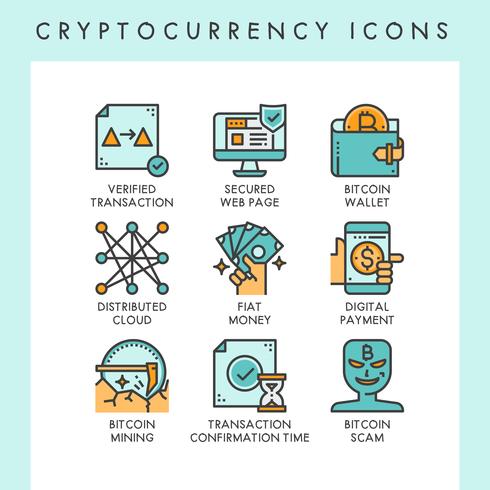 Criptomoneda iconos ilustraciones de concepto vector