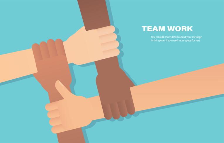 people putting their hands together. volunteer Vector flat illustration