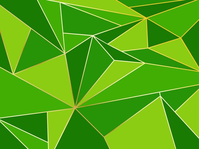 Polígono verde abstracto artístico geométrico con fondo de línea oro vector