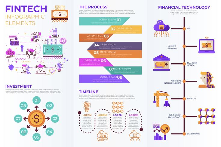 Elementos infográficos de Fintech (Tecnología Financiera). vector