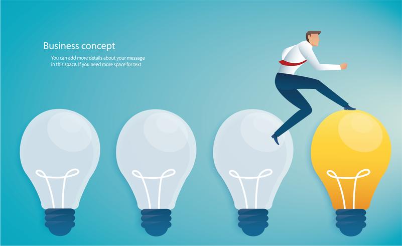 running businessman on light bulb idea concept vector