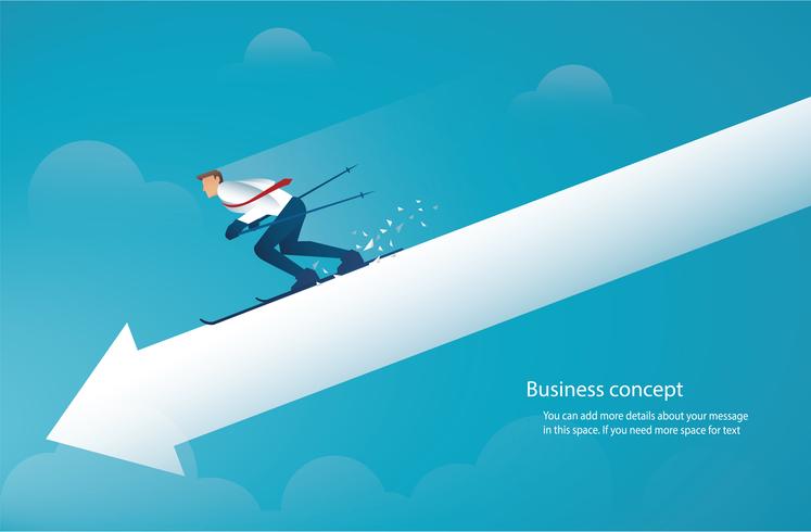 businessman ski on arrow down  vector