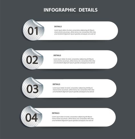 Plantilla gráfica de la información de la placa de metal con 4 opciones. Puede ser utilizado para la web, diagrama, gráfico, presentación, gráfico, informe, infografía paso a paso vector