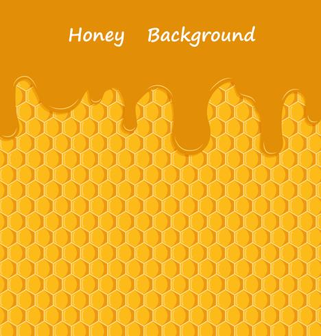 Vector honey drip on honeycombs background 