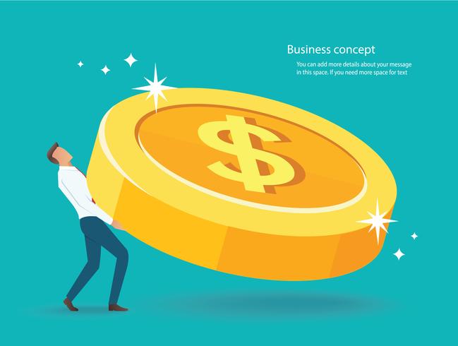 businessman lift the big gold coin up. vector