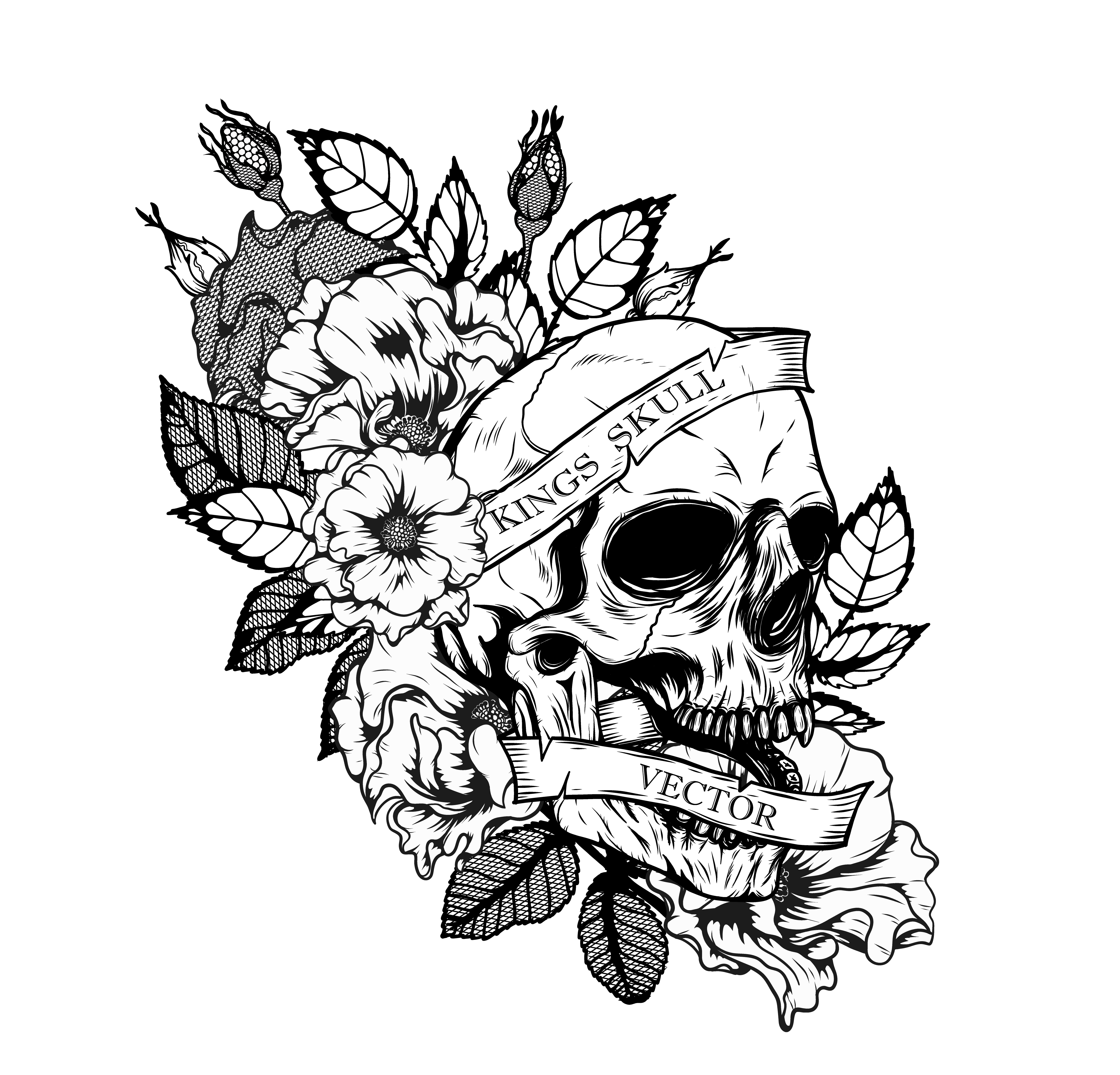 Skull with chrysanthemum tattoo by hand drawing 539871 Vector Art at ...