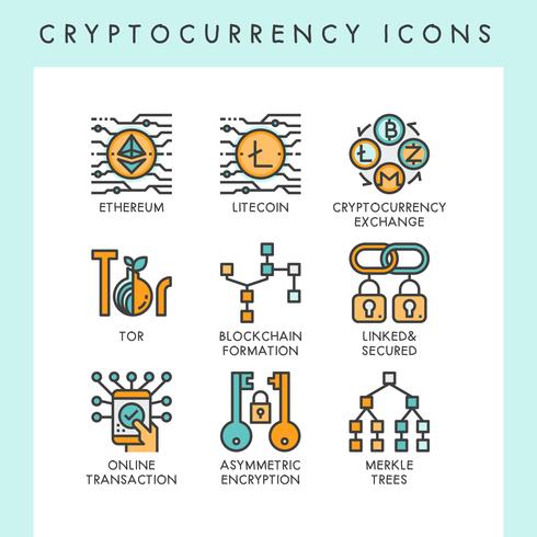 Criptomoneda iconos ilustraciones de concepto vector