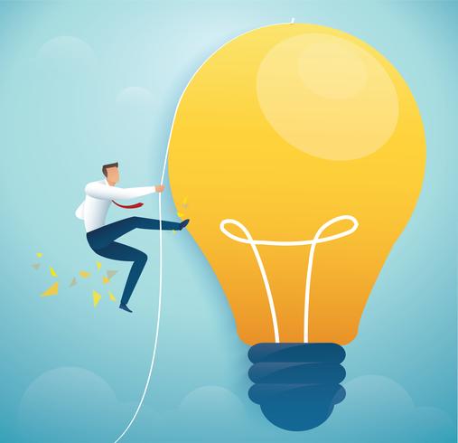 man climbing on light bulb. creative thinking concept vector