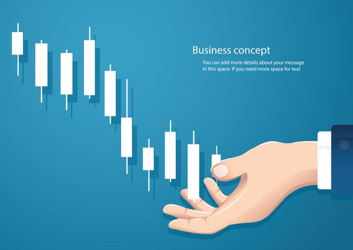 mano sosteniendo un fondo de vector de icono de mercado de valores gráfico de velas