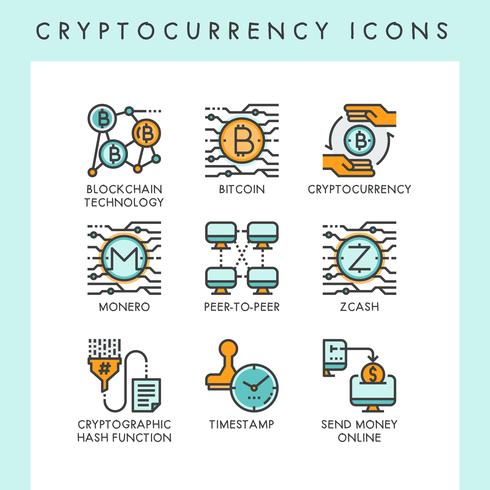 Cryptocurrency icons concept illustrations vector