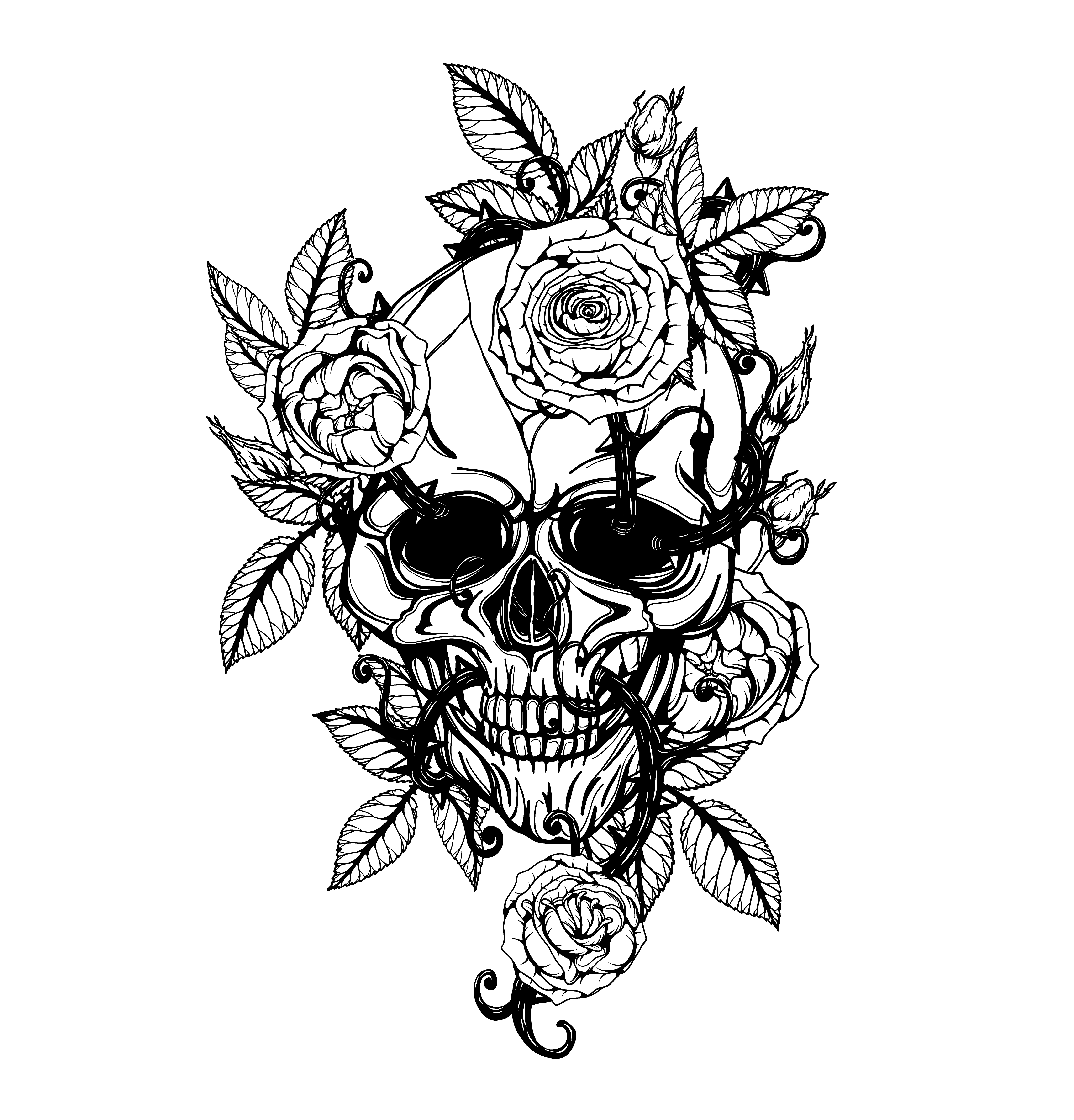 Skull with chrysanthemum tattoo by hand drawing 540093 Vector Art at ...