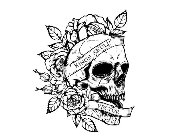 Skull with chrysanthemum tattoo by hand drawing vector