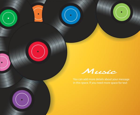 colorful vinyl records with yellow background vector illustration