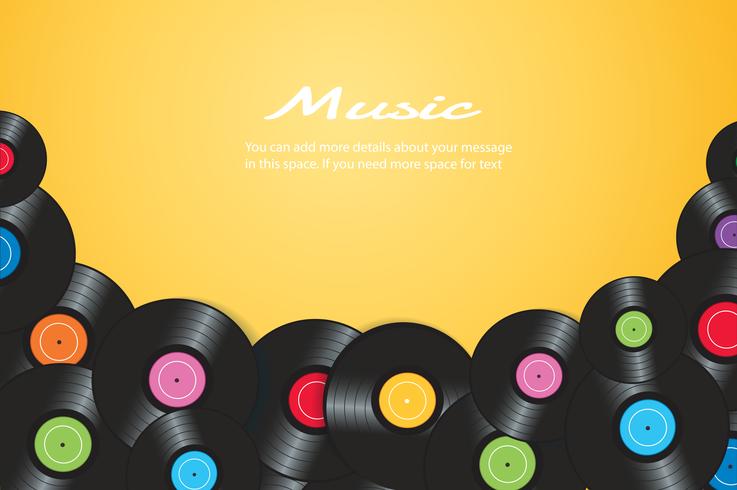 colorful vinyl records with yellow background vector illustration