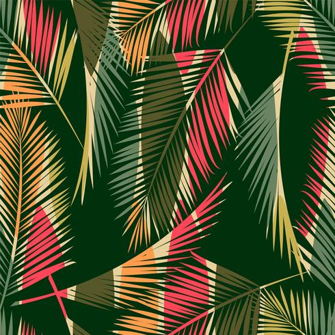 Abstract seamless pattern with tropical leaves. Vector template.