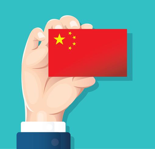 hand holding China flag card with blue background vector