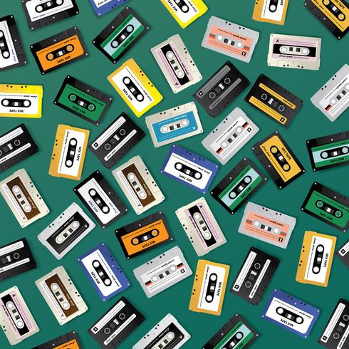 Vintage Retro Cassette Tape Pattern Design Template Vector Illustration