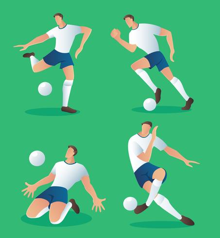 conjunto de jugador de acción de fútbol de personajes, ilustración de vector de jugador de fútbol