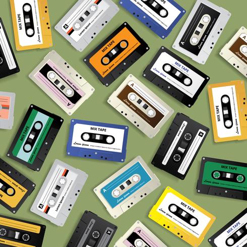 Vintage Retro Cassette Tape Pattern Design Template Vector Illustration