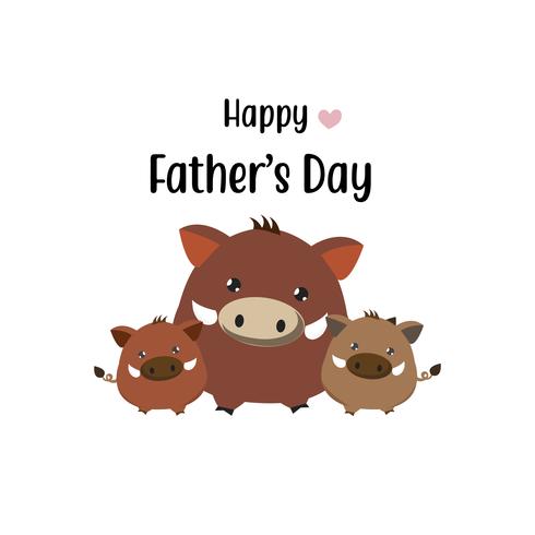 Happy father's day card.Cute boar dad and his baby. vector