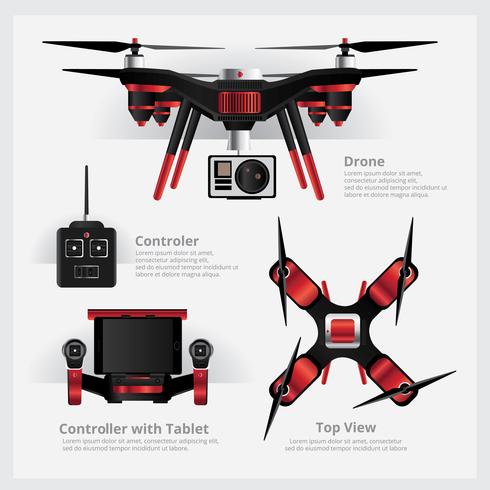 Drone con cámara VDO y controlador Vector Illustration