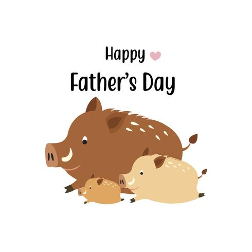 Happy father's day card.Cute boar dad and his baby. vector