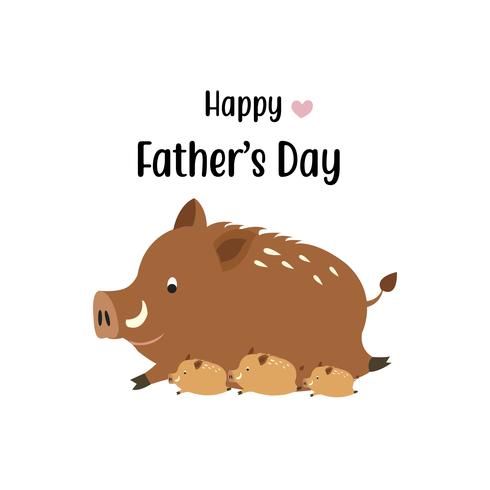 Tarjeta feliz del día de padre. Papá lindo del verraco y su bebé. vector