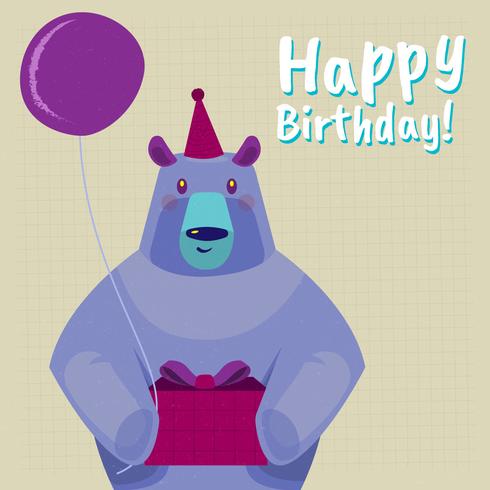 Happy Birthday Greeting Card With Cartoon Bear Illustration vector