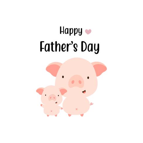 Feliz tarjeta del día del padre. Dibujos animados lindo cerdo papá y bebé. vector