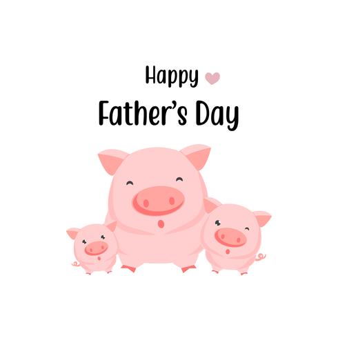 Feliz tarjeta del día del padre. Dibujos animados lindo cerdo papá y bebé. vector