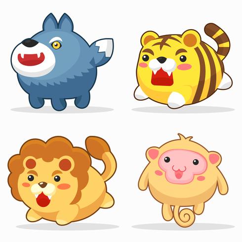 Cute animals funny cartoon character set vector