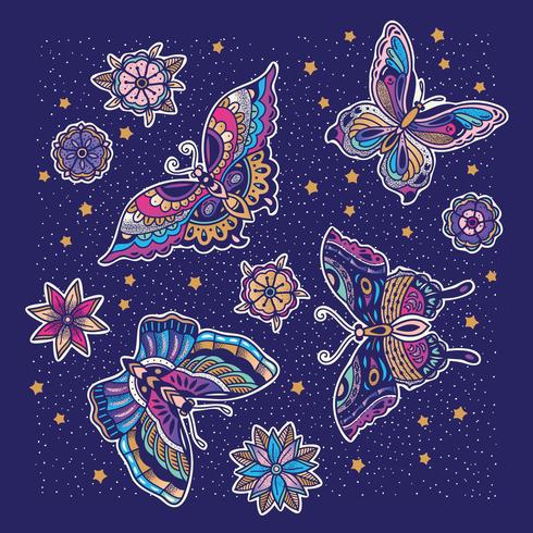 Butterfly pattern with blue background vector