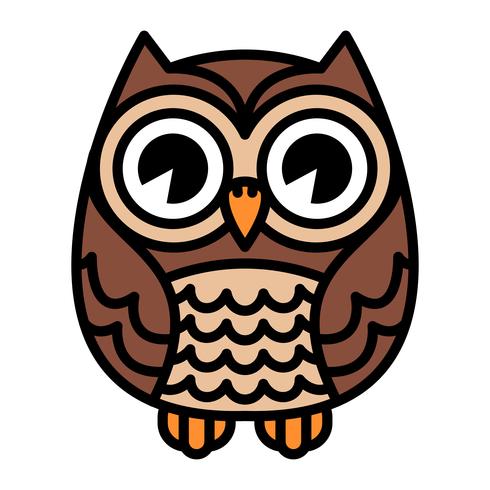 Cute Cartoon Owl Bird with Big Eyes in Sitting Position vector