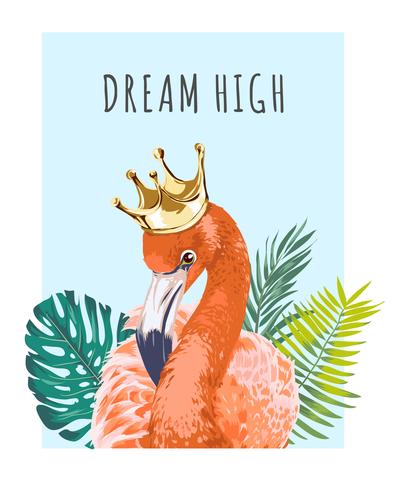 flamingo in crown with slogan  vector