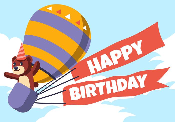 Feliz cumpleaños animal y globo de aire caliente vector