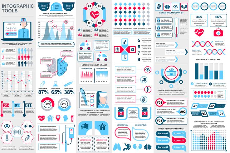 Medical infographic elements data visualization vector design template. Can be used for steps, options, workflow, diagram, flowchart concept, timeline, healthcare icons, research, info graphics.