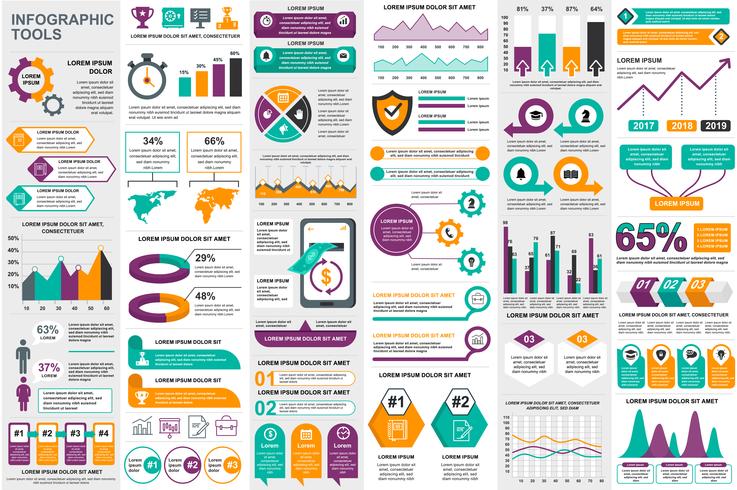 Infografía elementos de visualización de datos vector diseño de plantilla. Puede usarse para pasos, opciones, procesos de negocio, flujo de trabajo, diagrama, concepto de diagrama de flujo, línea de tiempo, iconos de marketing, gráficos de información.