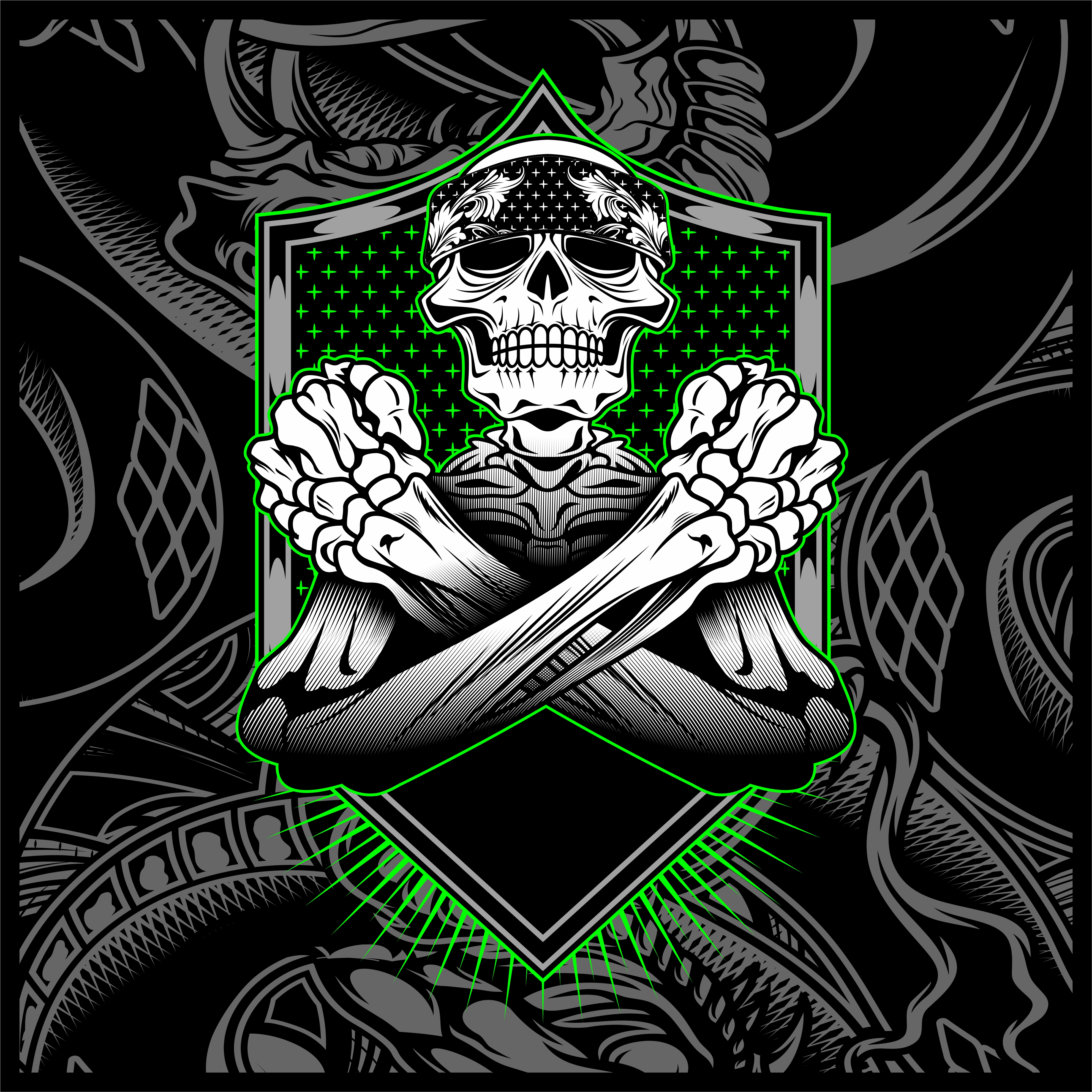 skull bandana hand drawing vector 540549 Vector Art at 